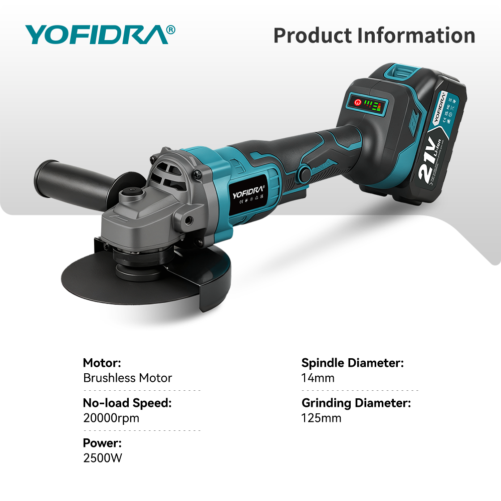 Yofidar 125mm moedor de ângulo - Brushless Angle Grinder Battery Powered avaliação e preço